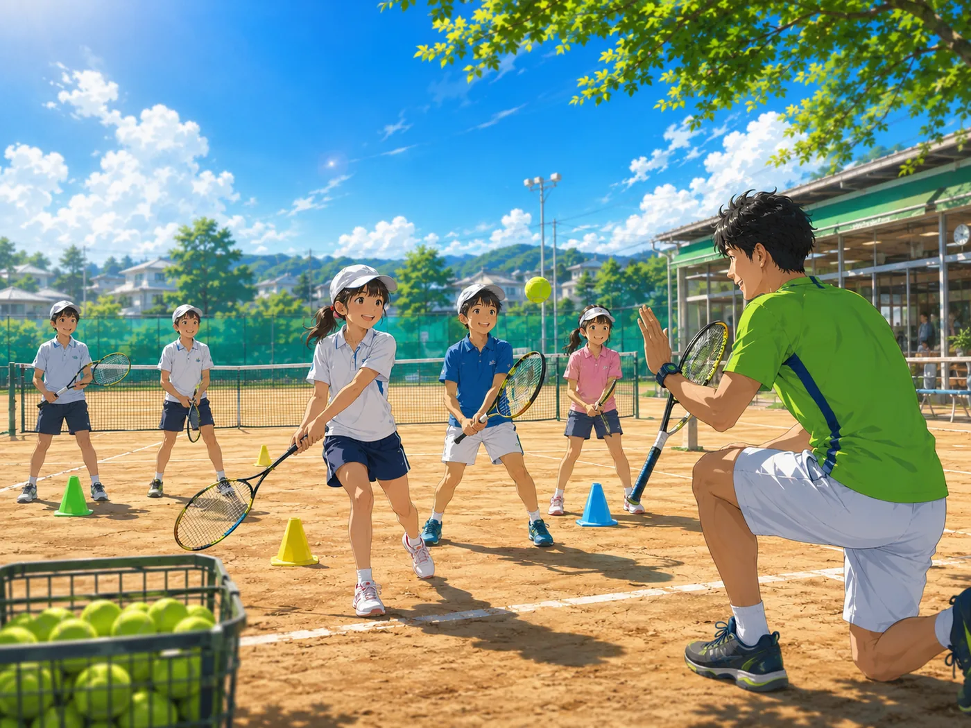 湘南桂台テニスクラブでジュニアが元気にテニスを楽しむ風景