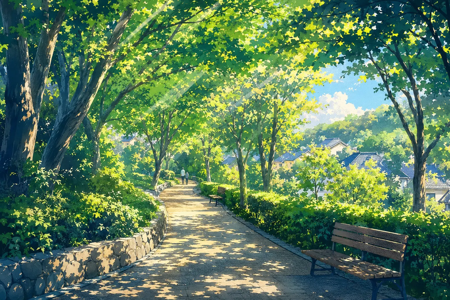 木漏れ日の差す湘南桂台の緑道を描いたイラスト